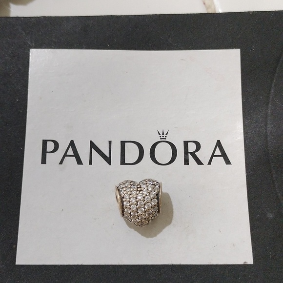 Pandora Retired Sterling Silver Pave Heart Bead with Clear Zirconia - 791052CZ - Picture 4 of 5